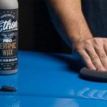 Ethos Ceramic Wax PRO application with bottle and applicator on car hood